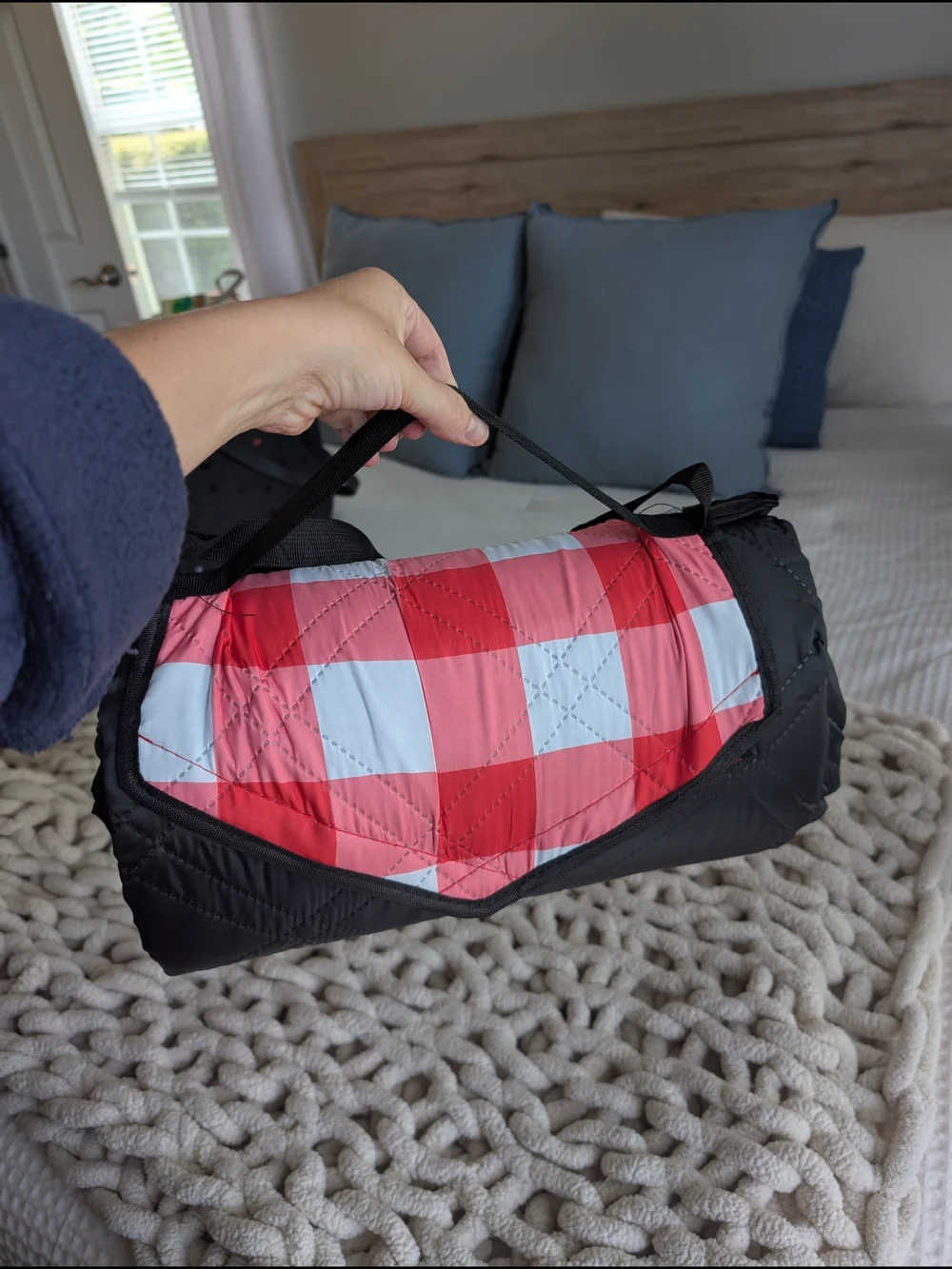 Red Gingham Picnic Blanket Quilted Waterproof XL New